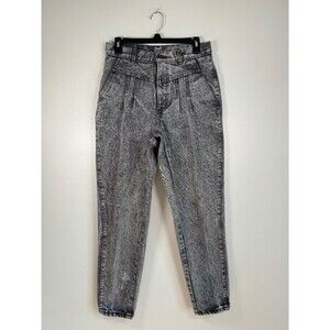 Vintage 90s Chic Black Acid Wash Pleated Tapered Leg Jeans